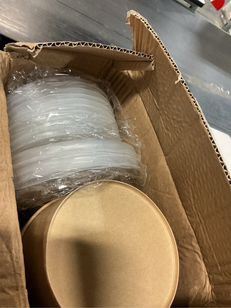 Condition photo showing Good Condition for 50 pcs 32 oz disposable meal prep containers?paper bowls with lids?disposable soup bowls?soup bowls disposable hot/cold?disposable salad bowls with lids?