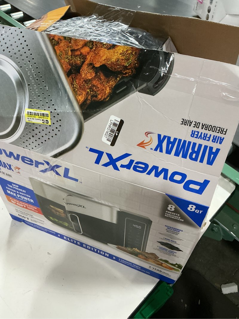 Condition photo showing As Is for powerxl™ 8 quart airmax™ air fryer oven with 6 pre-sets, two tier compact design