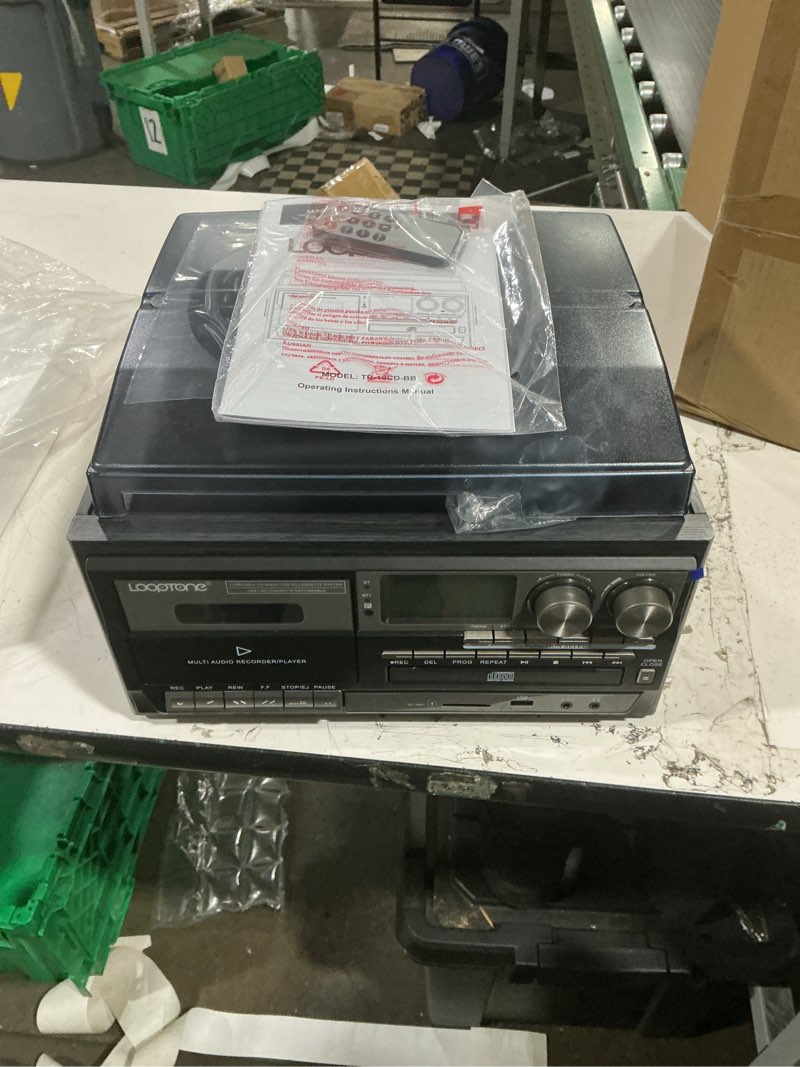 Condition photo showing Good Condition for looptone vinyl record player 9 in 1 3 speed bluetooth vintage turntable cd cassette player am/fm radio usb recorder aux-in rca line-out (black edition)