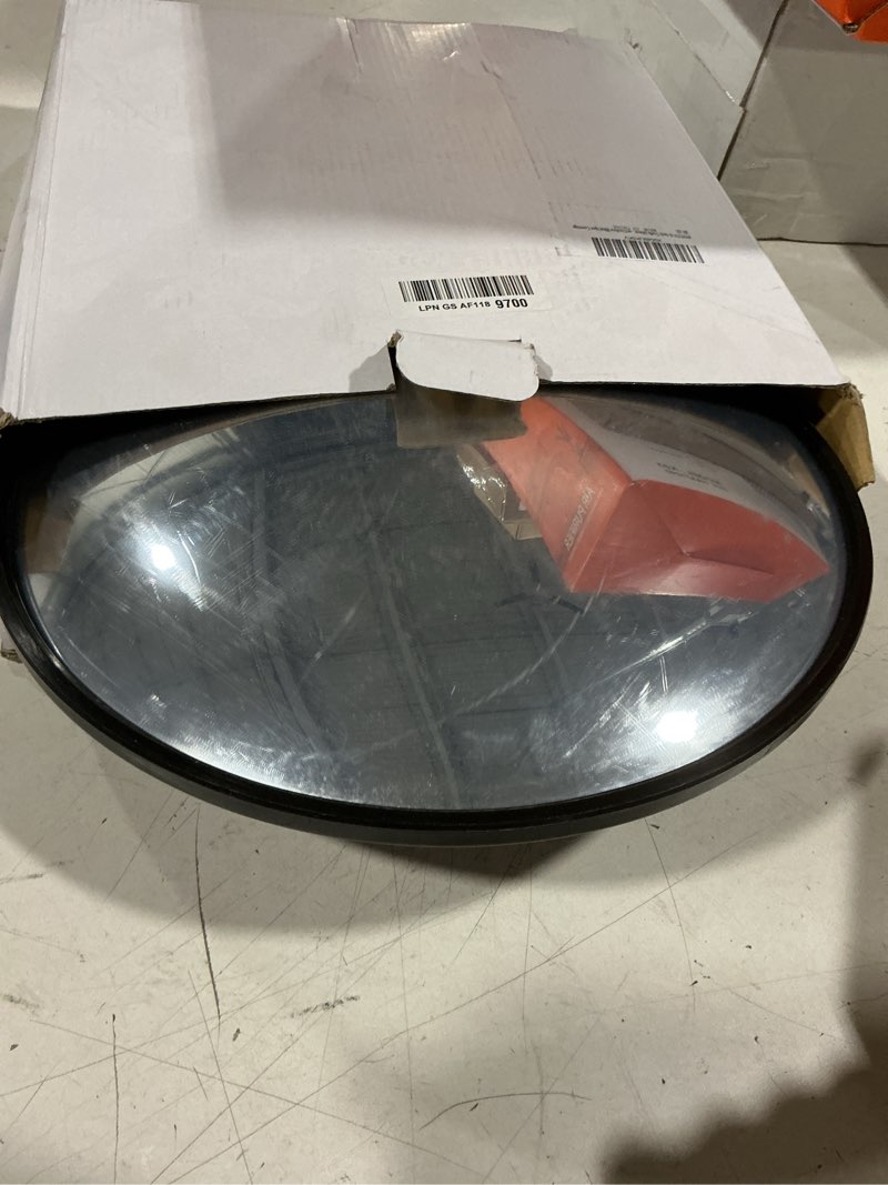 Condition photo showing As Is for 12" convex safety mirror– 180° adjustable wide angle acrylic traffic mirror for driveway, garage & warehouse, eliminate blind spots, shatterproof indoor/outdoor with easy wall mount