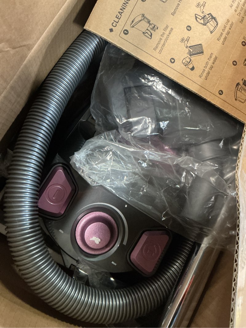 Condition photo showing Good Condition for Canister Vacuum Cleaner, 40Kpa 1600W Cyclon Power, Dust Full Indicator, Double HEPA Filters, 3.7Qt Large Capacity, Lightweight Vac for Hard Floors, Carpets, Pet Hair, Pink