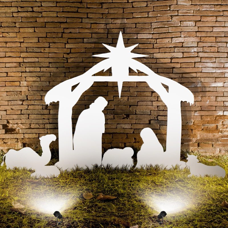 Anglechic 16 Pcs Large Christmas Outdoor Nativity Scene Set with Lumen Light White Weatherproof Holy