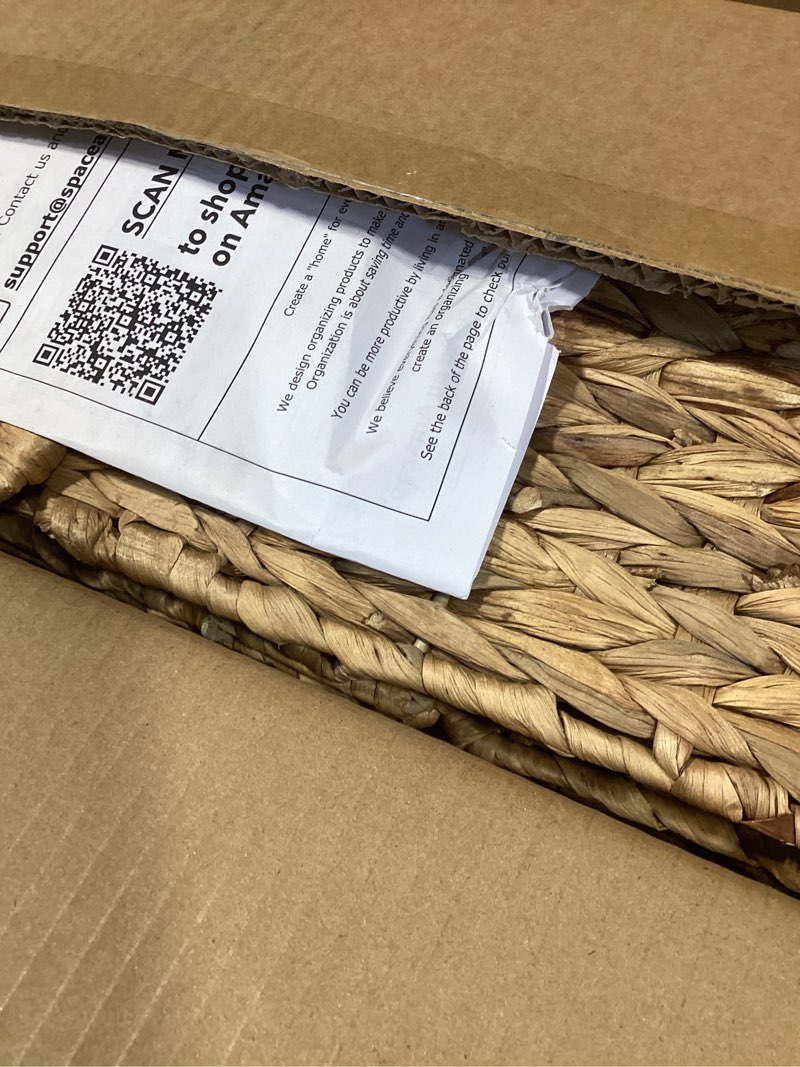 Condition photo showing New/Like New for spaceaid 4 pack wicker basket, storage baskets for organizing, woven rattan basket with handles for shelves, water hyacinth large cube organizer storage bin, 13x8.2x7 inch, natural 4-pack, 13x8.2x7in natural