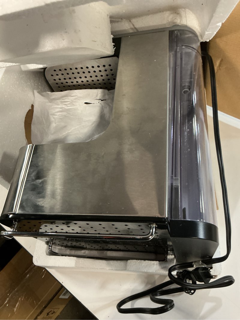 Condition photo showing As Is for cuisinart 1.66 quart stainless steel espresso maker, silver, em-100nas stainless steel, manual espresso