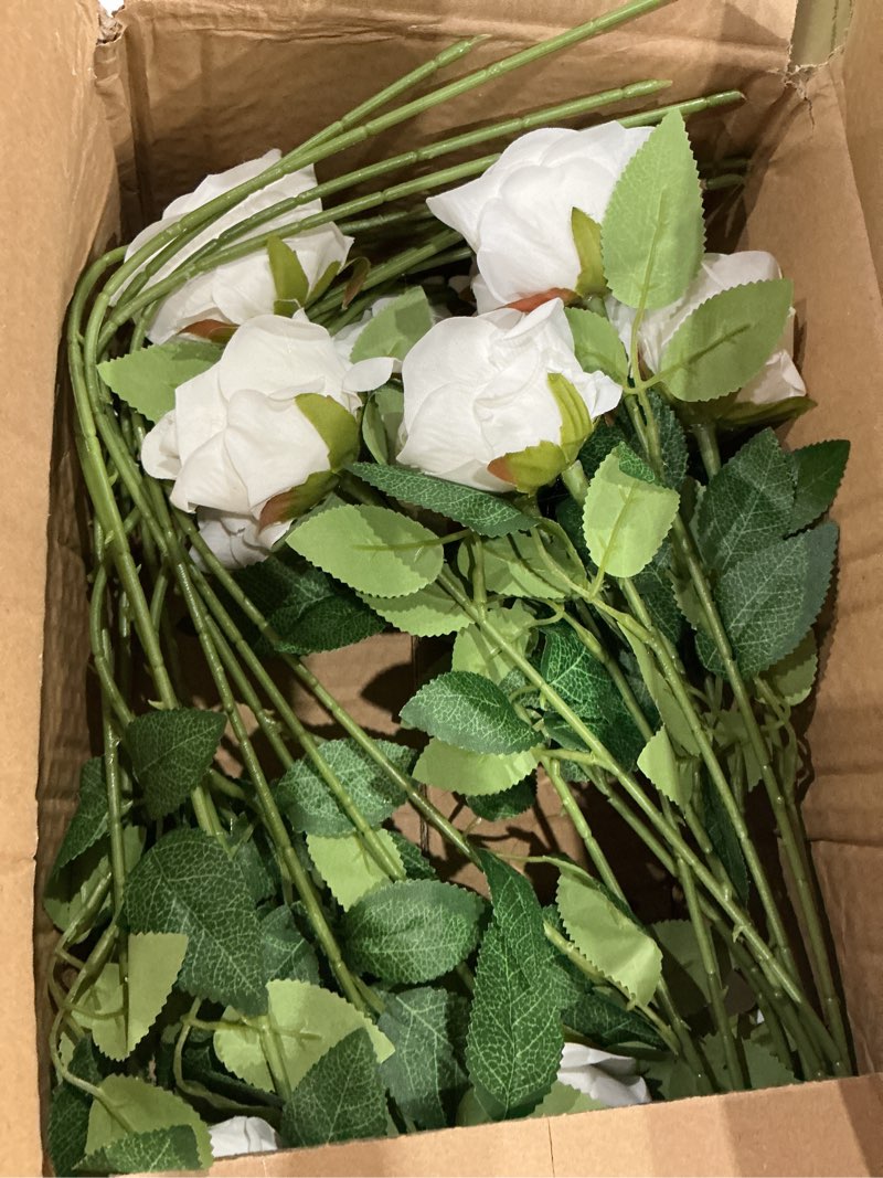 Condition photo showing Good Condition for innogear 50 pcs white roses artificial flowers, fake velvet silk rose bulk faux flower for decoration diy wedding centerpieces proposal bridal bouquets shower party home floral decor (50, white) white 50
