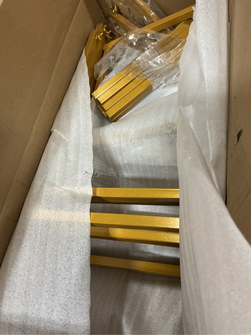 Condition photo showing As Is for 3d metal wedding arch frame, gold square 3d backdrop stand for wedding ceremony, reception, engagement party, birthday, photo booth & event decor