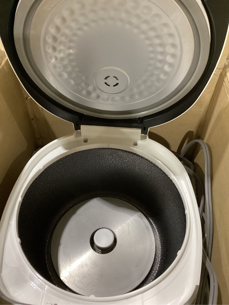 Condition photo showing As Is for missing cook pot*** not tested ***cuckoo micom rice cooker 6 cup uncooked / 12 cup cooked, korean fuzzy logic rice cooker with delay timer & keep warm setting, versatile food steamer with non-stick inner pot, silver (cr-0632f) white/gray