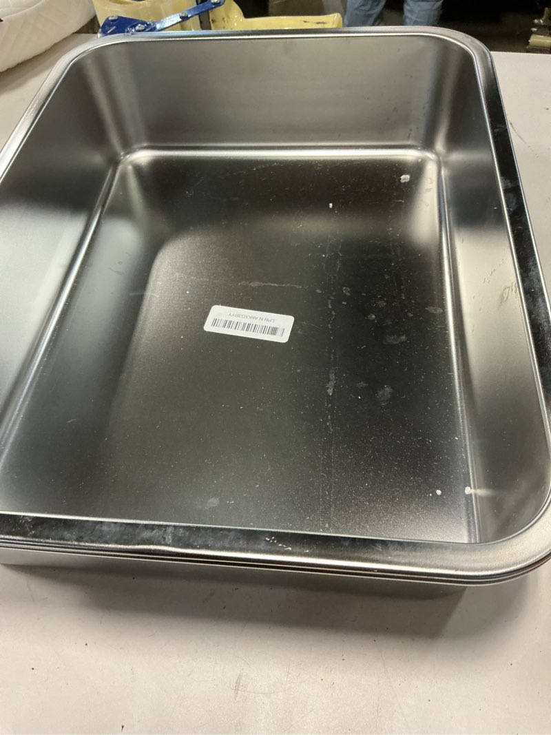 Condition photo showing As Is for TOPZEA 2 Pack 12 Liter Stainless Steel Commercial Bus Tubs, 4" Deep Heavy Duty Metal BBQ Meat Prep Tub Food Service Pan Restaurant Dish Tubs Kitchen Utility Tub for Catering, Marinating, Dishwashing