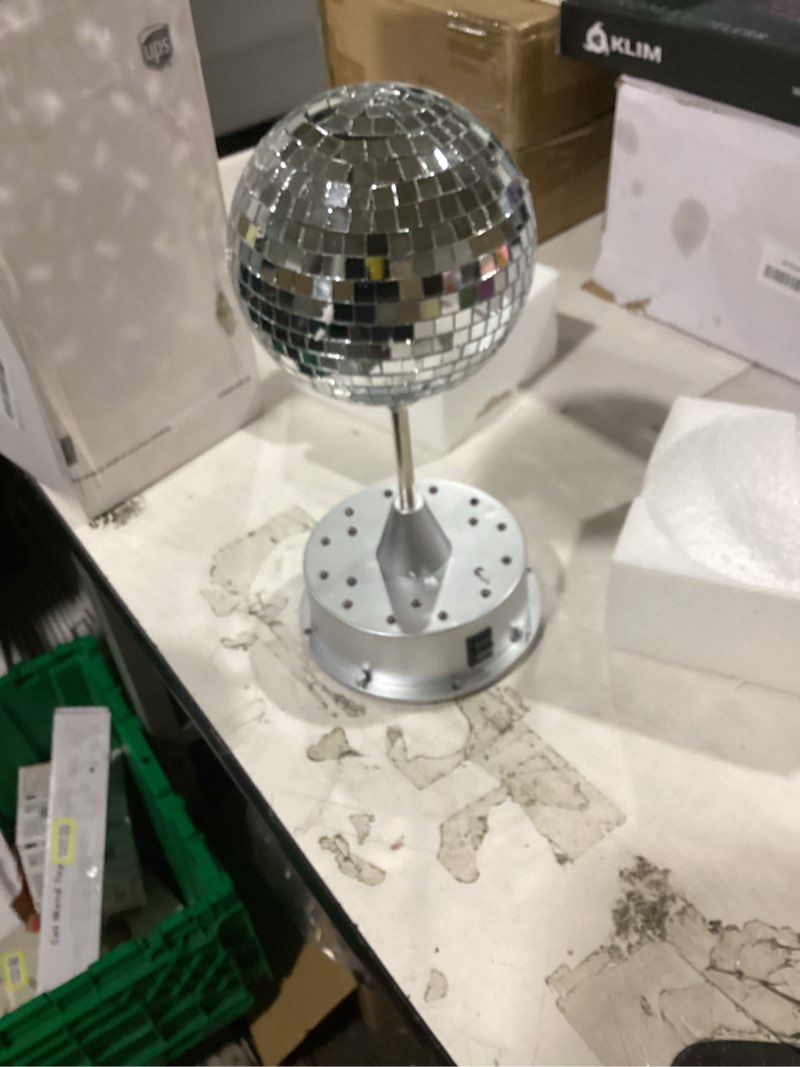 Condition photo showing Good Condition for disco ball light 5" mirror ball motor hanging rotating disco 90s party decor 5rpm with 3 light color and 18 led hanging and table 2 use for graduation wedding bar club band stage home birthday(silver)