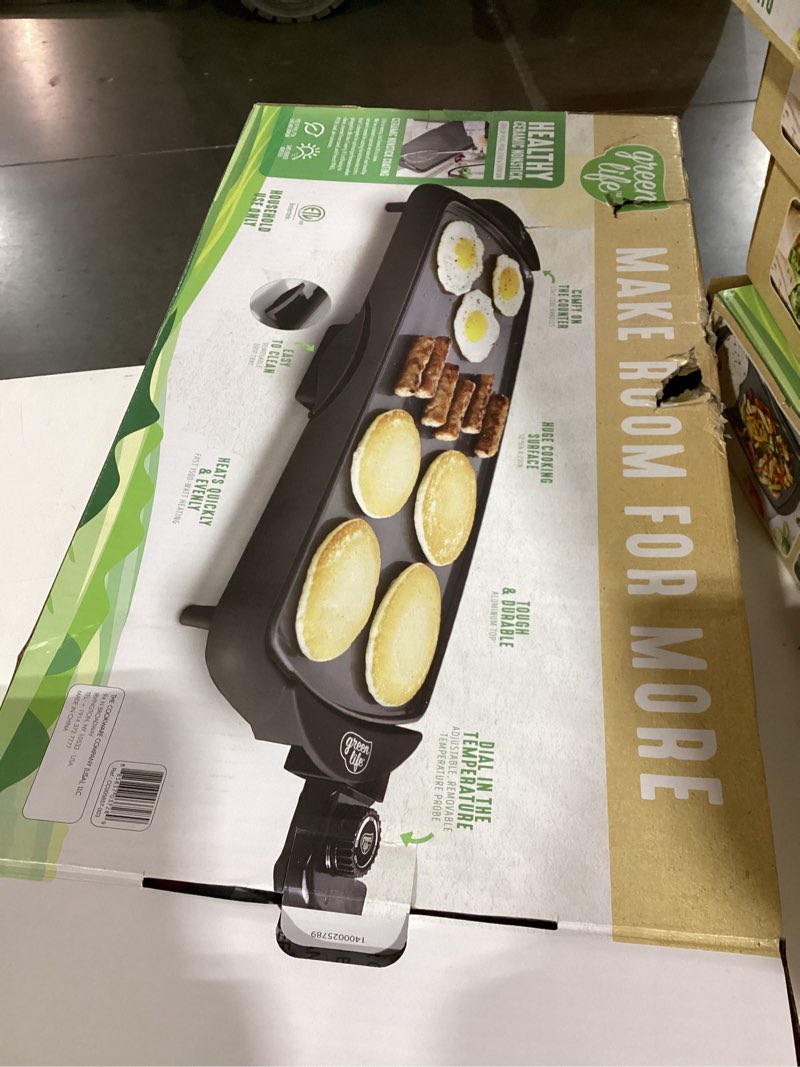 Condition photo showing Good Condition for greenlife 20" extra large electric griddle, black | pfas-free ceramic nonstick coating, temperature control, removable dishwasher safe drip tray, pancakes, eggs, omelet, burgers graphite black