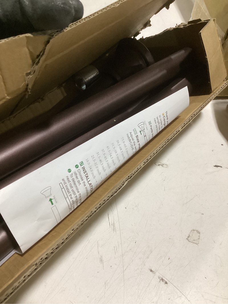 Condition photo showing Good Condition for bronze shower curtain rods,43-72 inches, rust resistance, adjustable tension rod with durable spring, no drilling, use for bathroom, bedroom, kitchen, balcony, home
