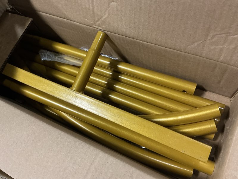 Condition photo showing Good Condition for metal arch backdrop stand, set of 3 (4ft / 5ft / 6ft) gold arch backdrop with 12 ground nails, stable arched background stand for wedding, baby shower, birthday party, photography 4/5/6 ft