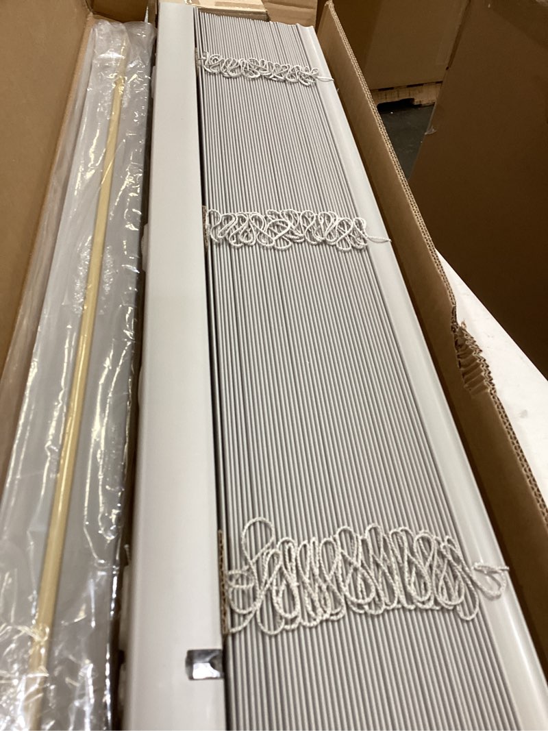 Condition photo showing Good Condition for lotus & windoware cordless faux wood blinds, 35" wide x 84" long,smooth,light gray, 2 inch horizontal blinds – for living room, bedroom, interior door windows light gray 35"w x 84"h