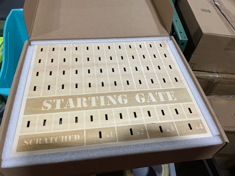 Condition photo showing Good Condition for Horse Race Board Game, Foldable Horse Racing Game for Adults with 12 Laser Wooden Horses, 100 Pcs Poker Chips 2 Dice 2 Pack of Cards for Family Game Nights Party Gifts Tabletop Parties(Log) Foldable Wooden Board