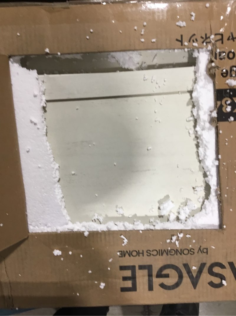 Condition photo showing As Is for VASAGLE LIRY Collection - Buffet Cabinet, Coffee Bar Cabinet with a Drawer, Adjustable Shelf, Sideboard Storage with Cable Hole, Drawer Divider, Rustic White and Honey Brown UBBK341W01