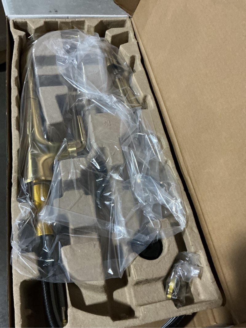 Condition photo showing New/Like New for kohler tone vibrant brushed moderne brass single handle pull-down kitchen faucet with sprayer