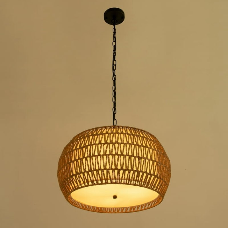 Woven Rustic-Style Pendant Light Fixture,Adjustable Height Chanderlier Light Fixtures Ceiling Mount Pendant