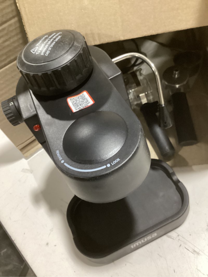 Condition photo showing Good Condition for imusa electric espresso cappuccino maker 4 cup capacity with milk frother black coffee machine for home barista experience new classic