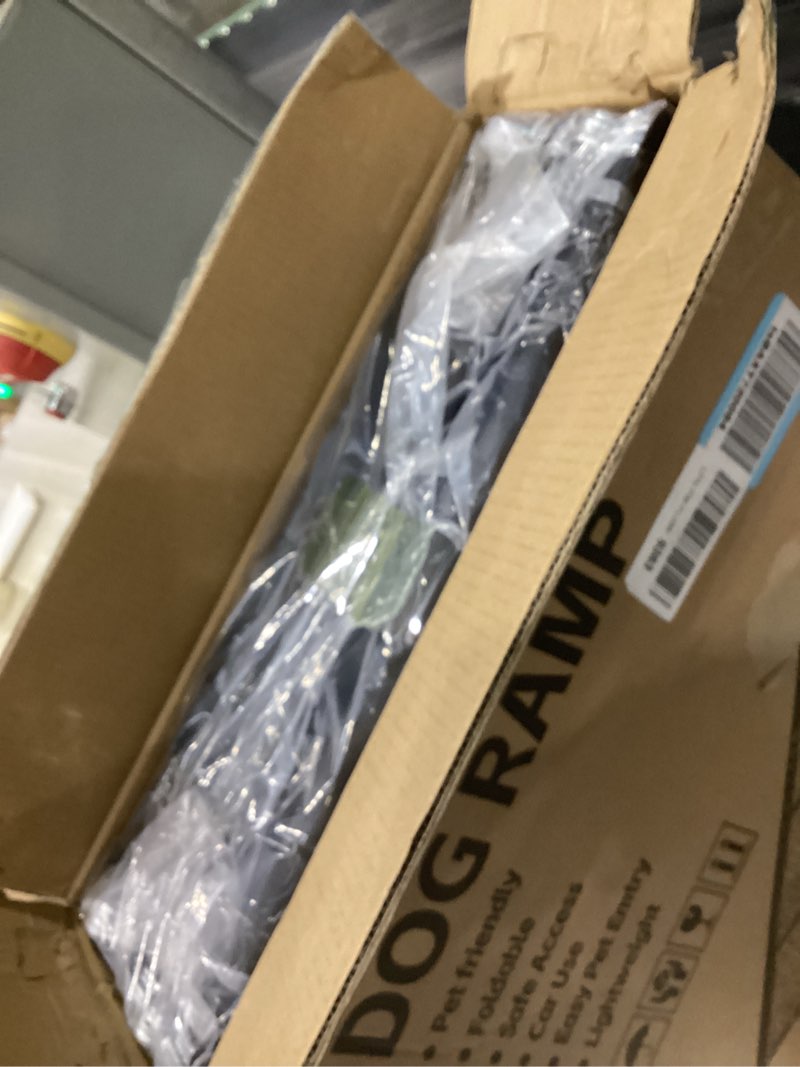 Condition photo showing New/Like New for dog ramp for car 63" x 17", folding pet ramp for large dogs with non-slip rug surface, portable dog car ramp for suv car & truck 63" l x 17.3" w