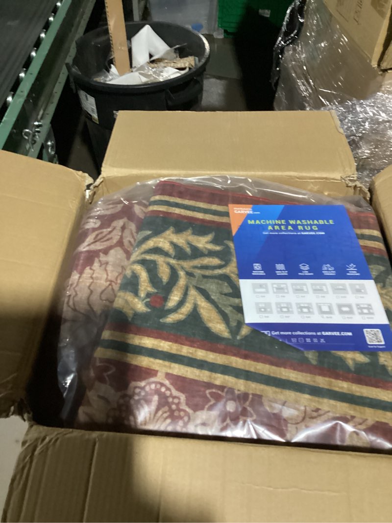 Condition photo showing As Is for GarveeHome 8x10 Washable Area Rugs for Living Room, Boho Vintage Large Rug for Bedroom Soft Non Slip Low Pile Indoor Stain Resistance Throw Carpet for Dining Room Office Red Red 8' x 10' (Rectangular)