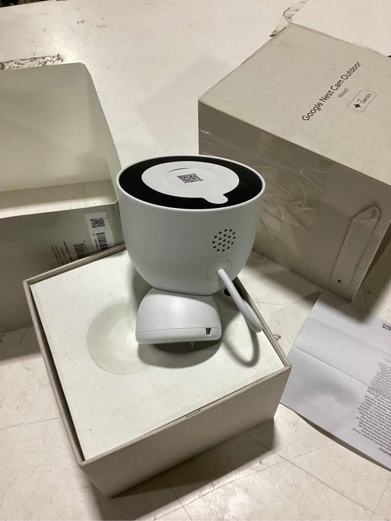 Condition photo showing As Is for google nest cam outdoor (wired, 2nd gen) - outdoor security camera with 2k video - works with google home - with gemini - snow