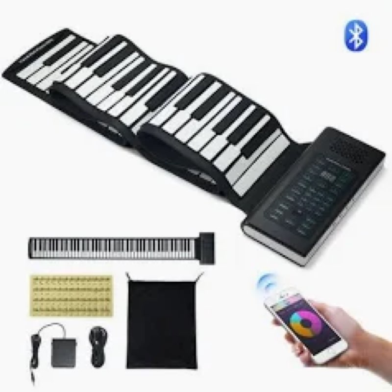 88 Key Roll Up Piano, Portable Folding Keyboard with 128 Tones and Rhythms, Bluetooth/MIDI, Recordin