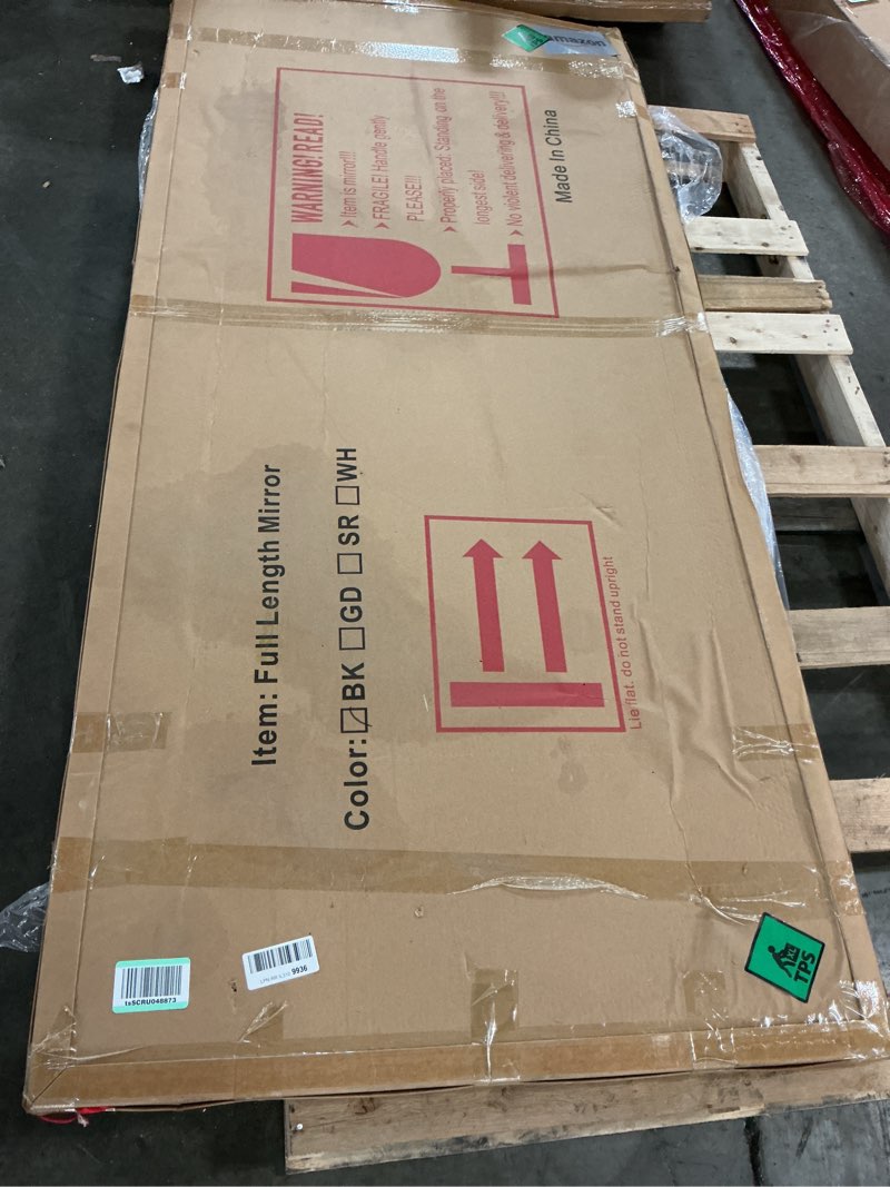 Condition photo showing Good Condition for VooBang 35 x 78 Inch Large Arched Mirror Full Length - Stylish Shatterproof Oversized Floor Full Body Mirror for Living Room, Bedroom, Wall Hanging or Leaning, Black Black 78"L x 35"W