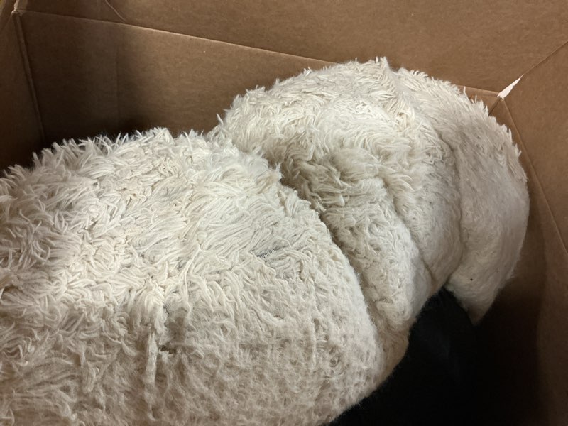Condition photo showing As Is for binetgo dog bed calming cat and dog beds, 24 inches beige cat bed, black/pink/beige puppy bed,original calming donut cat and dog bed in shag fur– machine washable, anti slip waterproof bottom 24" beige