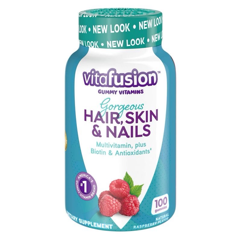 ((exp/01/2026))vitafusion gorgeous hair, skin nails multivitamin gummy vitamins, plus biotin and antioxidant vitamins ce, raspberry flavor, 100ct (33 day supply), from america’s number one gummy vitamin brand