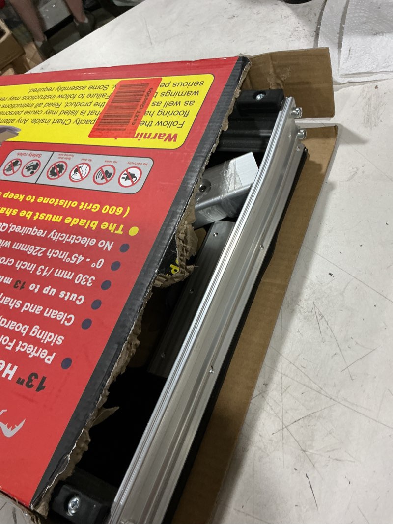 Condition photo showing As Is for heavy duty laminate/vinyl plank cutter 13"; instant 15/30/45 angles to cut laminate, all vinyl planks, engineer wood, siding & more in just 1 step; super cost-effective for thanksgiving? heavy duty floor cutter