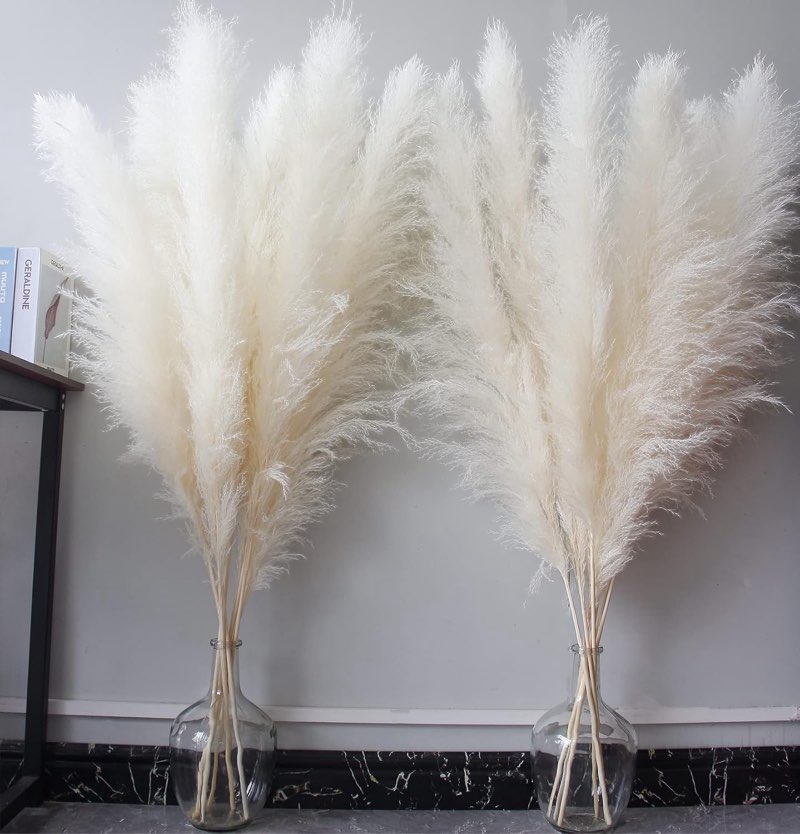 46" inch 10 stems cream pampas grass decor tall, dry flowers for floor vases decor, natural dried flowers for wedding, natural home decor, wall grass, glam decor