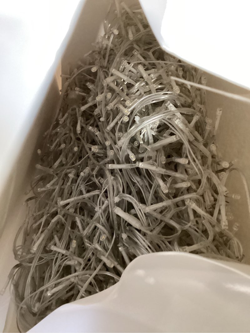 Condition photo showing As Is for brightown icicle christmas lights outdoor, 33ft 1020 led cluster icicle lights with 51 drop,12 mode, connectable firecracker light with timer, waterproof christmas light outdoor, warm white warm white 33 ft