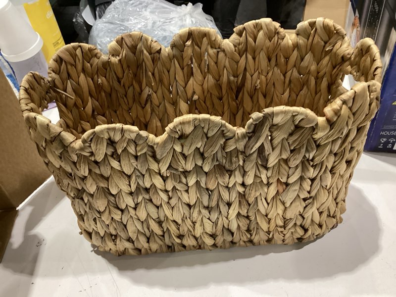 Condition photo showing Good Condition for coeusy toilet paper storage basket,scalloped wicker basket for bathroom organizers and storage,hand-woven rattan bathroom decor accessories,natural water hyacinth