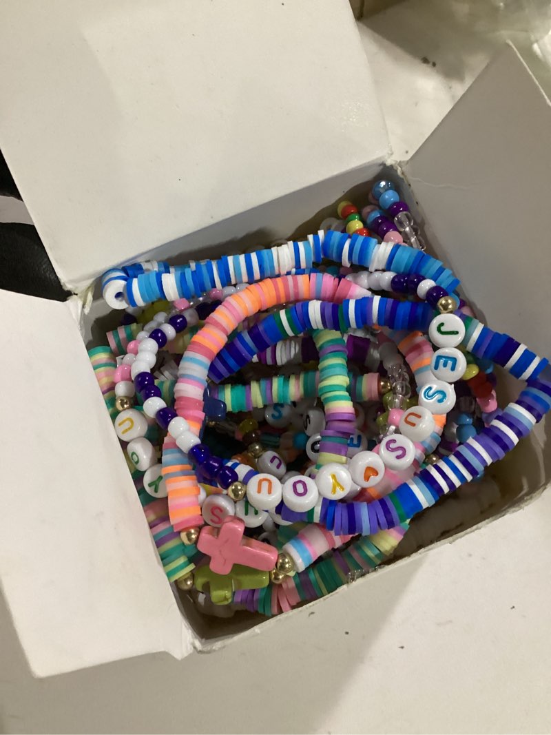 Condition photo showing Good Condition for 60 pcs jesus loves you christian bracelets bulk easter wwjd colorful friendship bracelet for women bible verse religious cross beaded wristband for church reminder jewelry gift jesus love you