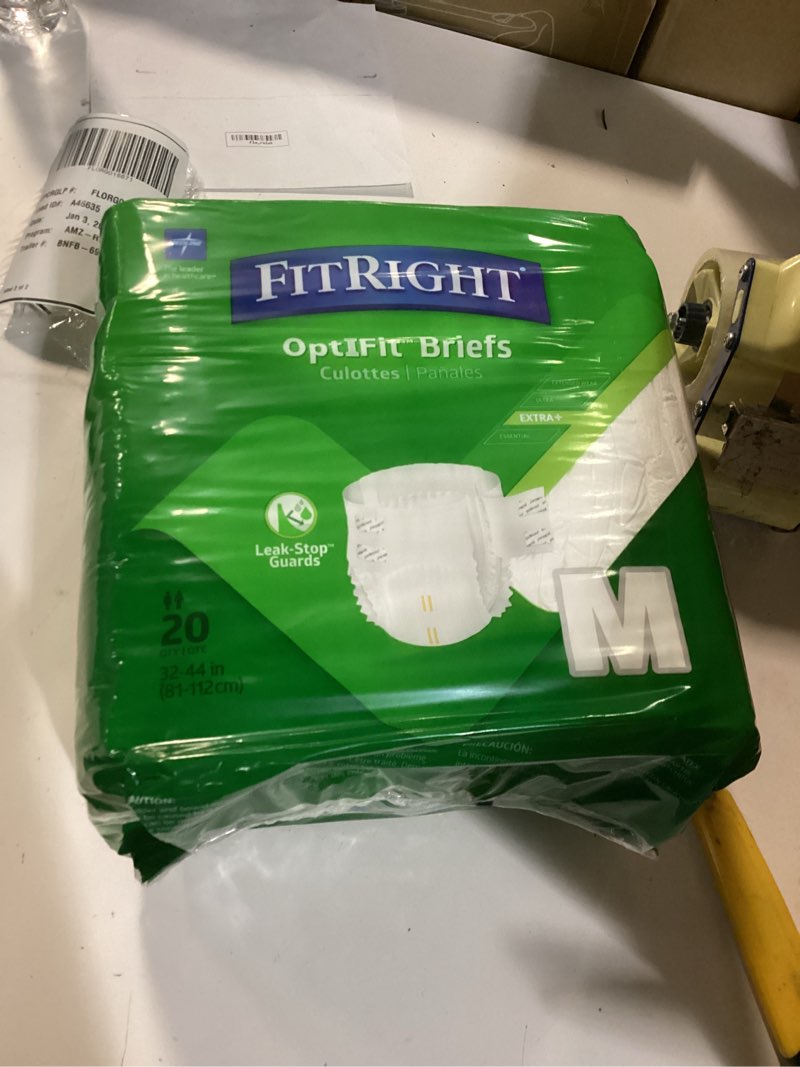 Condition photo showing New/Like New for FitRight Adult Diapers, Extra+ Heavy Absorbency, M (Waist Size 32in-44in), 20 Count, OptiFit Incontinence Briefs for Men and Women, Disposable, Moisture-Wicking, Leak Protection, 20 Count Medium