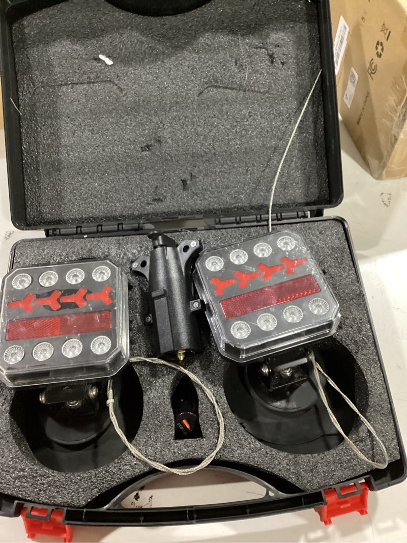 Condition photo showing As Is for Wireless Trailer Lights, Adjustable Magnetic LED Trailer Lights with Reflectors, Rechargeable Tow Tail Light Kit for Trucks, Boats, RVs, Campers, IP67 Waterproof black