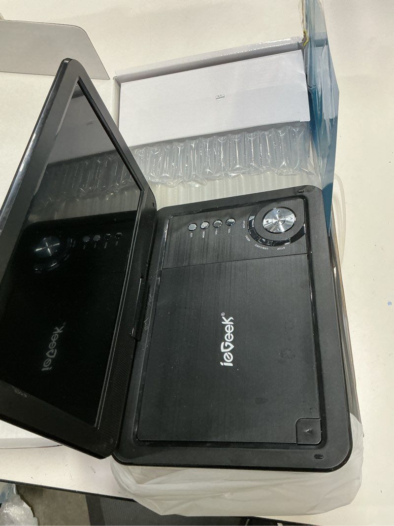 Condition photo showing As Is for ieGeek Portable DVD Player 12.5", with 10.5" HD Swivel Screen, Car Travel DVD Players 5 Hrs Rechargeable Battery, No Region Restrict Video Player for Kids, Remote Control, Sync TV, USB&SD, Black