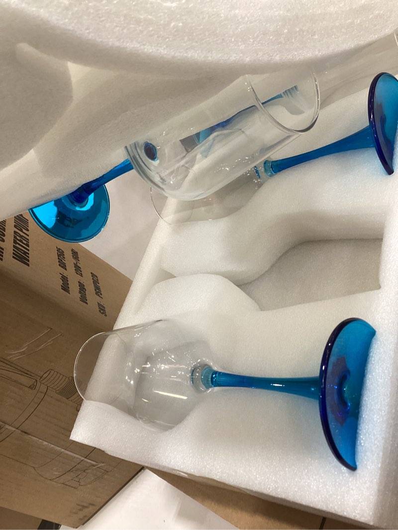 Condition photo showing New/Like New for red wine glasses blue stemmed colored wine glasses set wine glassware for wine tasting, wedding gift, anniversary, christmas, birthday, blue