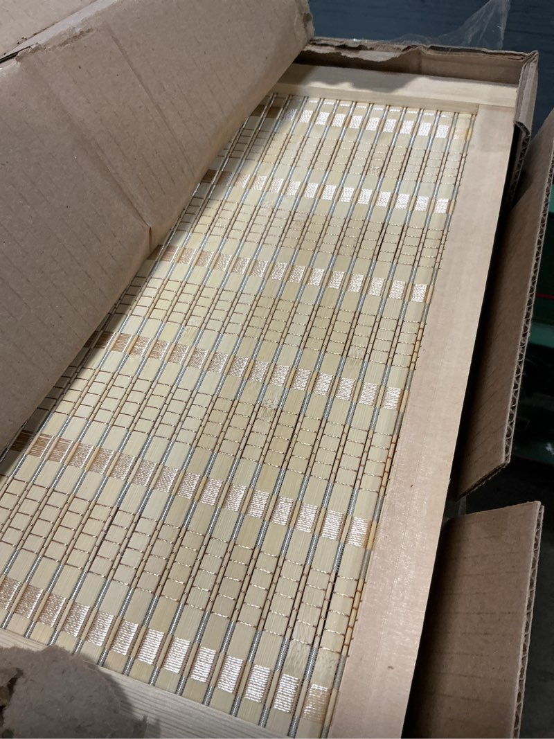 Condition photo showing As Is for 3 Panel Room Divider and Folding Panel Screen,Bamboo Panel Divider Screen for Room Separation,Beige,67" H x 46" W Beige 3 Panel