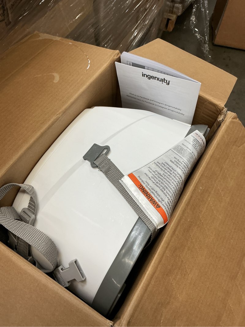 Condition photo showing As Is for ingenuity baby base 2-in-1 booster feeding and floor seat with self-storing tray - cashmere