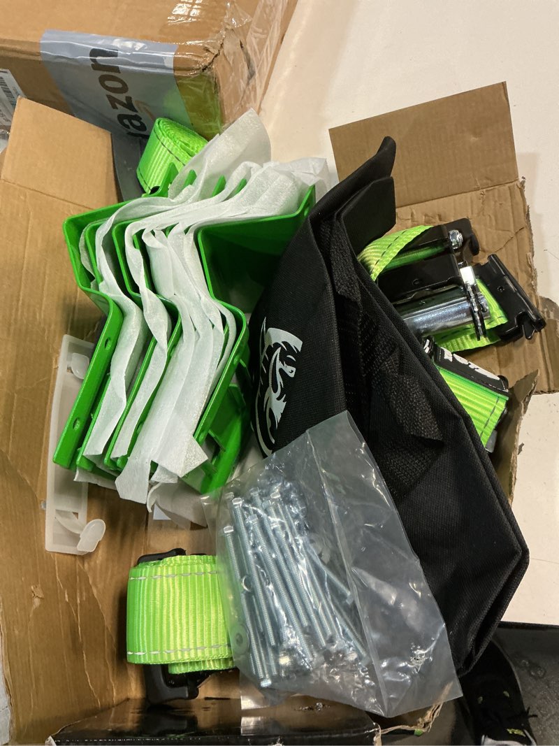 Condition photo showing Good Condition for utv wheel chock tie-down kit - 4,500lb break strength heavy duty trailer tire straps system - 4pack 2" x 8' e track ratchet straps for sxs, utv, atv, lawn mower (bright green) 4 pack