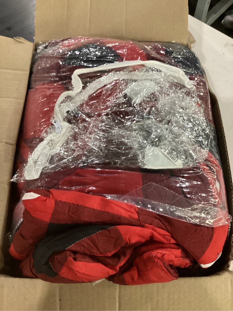 Condition photo showing Good Condition for red black plaid comforter set, 3 pieces fluffy buffalo plaid down alternative comforter queen (90"x90"), lightweight microfiber geometric bedding with 2 pillowcases for all seasons red black plaid queen