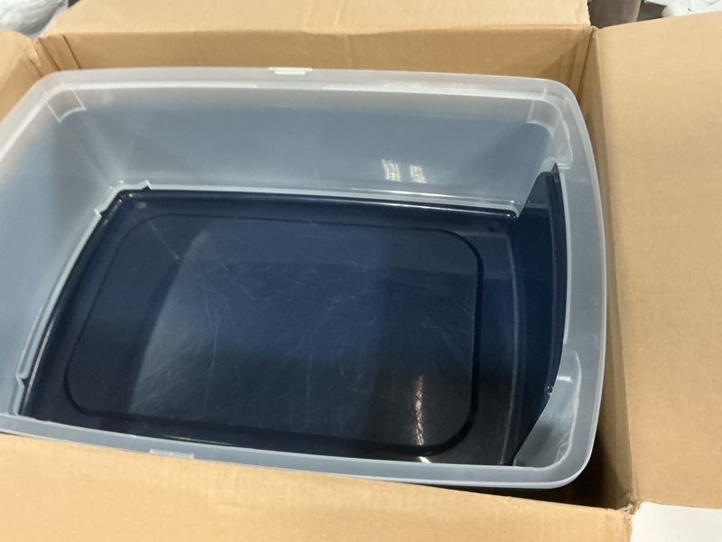 Condition photo showing As Is for IRIS USA XX-Large Cat Litter Box, Open Top Extra Large Litter Box for Big Cats and Multi-Cat Households, High Sided Scatter Shield, Easy to Clean, 30"L x 20"W x 14"H, Navy XXL Navy