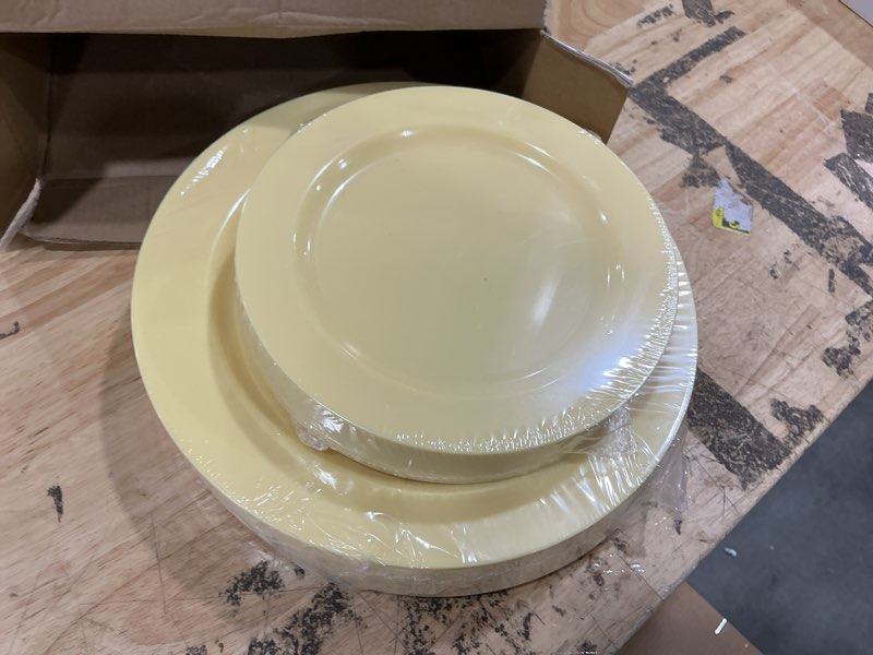 Condition photo showing New/Like New for flowercat 60pcs yellow plates - heavy duty yellow plastic plates disposable 10.25inch & 7.5inch for birthday party/wedding/spring - serve for 30 guests 60 yellow