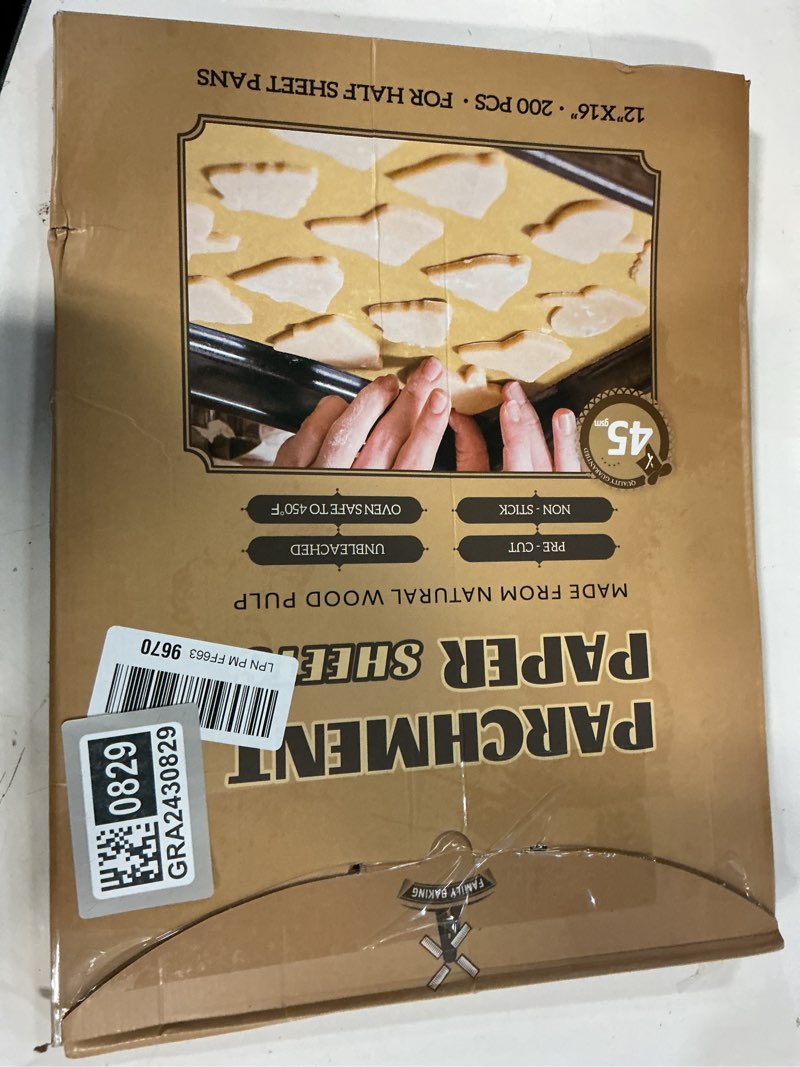 Condition photo showing New/Like New for 200 Pcs Parchment Paper Sheets, 12 x 16 Inch, Precut Non-Stick Parchment Sheets for Baking, Cooking, Grilling, Air Fryer and Steaming - Unbleached, Fit for Half Sheet Pans