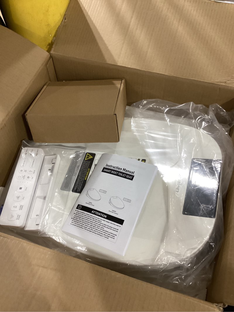 Condition photo showing As Is for Bidet Toilet Seat with Remote Control, Electronic Heated Bidet Seat with Adjustable Warm Water and Pressure, Warm Air Drying, Display Screen, Night Light, Slow Closed Toilet Lid, Round
