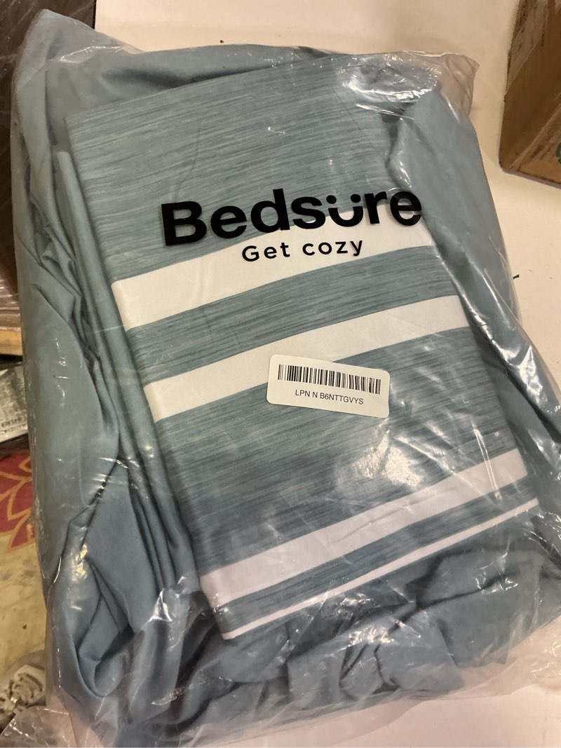 Condition photo showing Good Condition for bedsure queen comforter set 7 pieces, grey blue striped bedding set for all seasons, reversible, cationic dyeing bed in a bag with comforter, sheets, pillowcases & shams 13 - grey blue queen