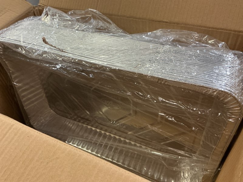 Condition photo showing New/Like New for aluminum pans full size, large disposable roasting & baking pan, 21"x13" deep foil pans (50 pack) extra heavy duty chafing trays for hotels, restaurants, caterers, steam table, buffets & bakeware