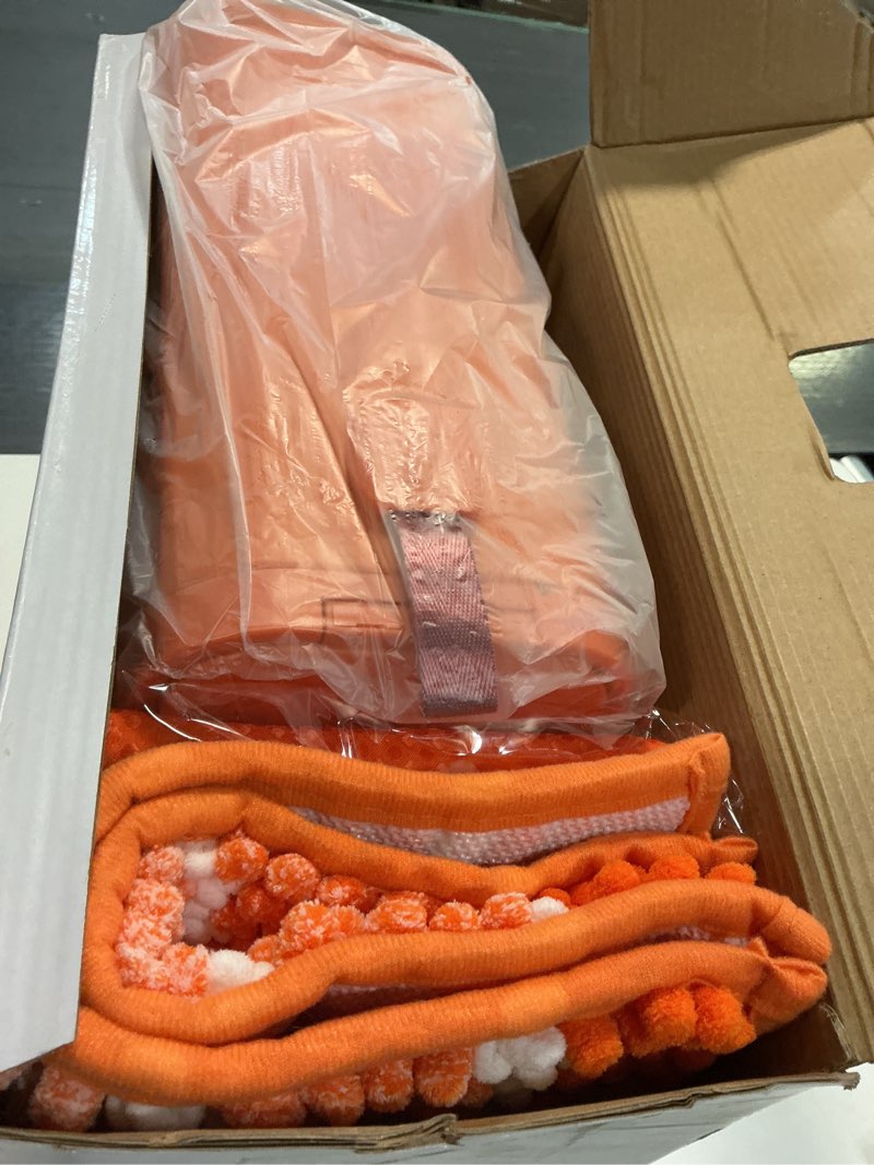 Condition photo showing Good Condition for Orange and Gold Bathroom Accessories Set 9 PCS, Bathroom Sets with Stainless Steel Trash Can,Toilet Brush and Plastic Toothbrush Set,Soap Dispenser and Shower Curtain, 2PCS Rugs for Bath Decor Orange and Gold 9-Piece Bath Set with Shower Curtain and Rugs