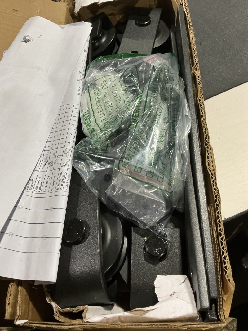 Condition photo showing Good Condition for 36" bifold barn door hardware kit - fit for 2 bifold doors, black plastic spraying, folding push-pull, thickened carbon steel - sturdy & durable - anti-skipping design (zdm-36-2) 36" for 2 doors